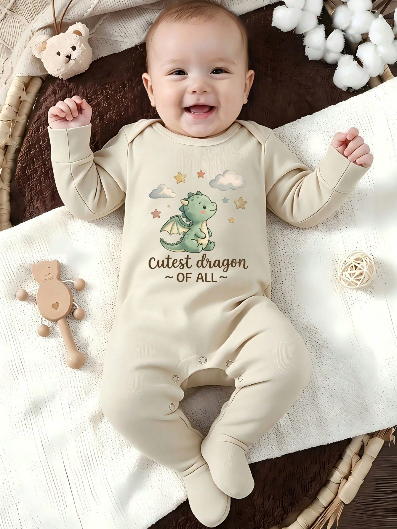 Unisex Baby Footed Romper Cutest Dragon Of All Cute Dinosaur Star Cloud Print Newborn Footie Jumpsuit Infant Autumn One Piece Outfit