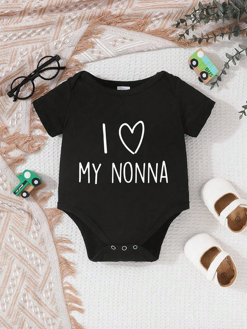 Unisex Baby Short Sleeve Bodysuit I Love My Nonna Heart Letter Print Newborn Triangle Romper Infant Summer One Piece
