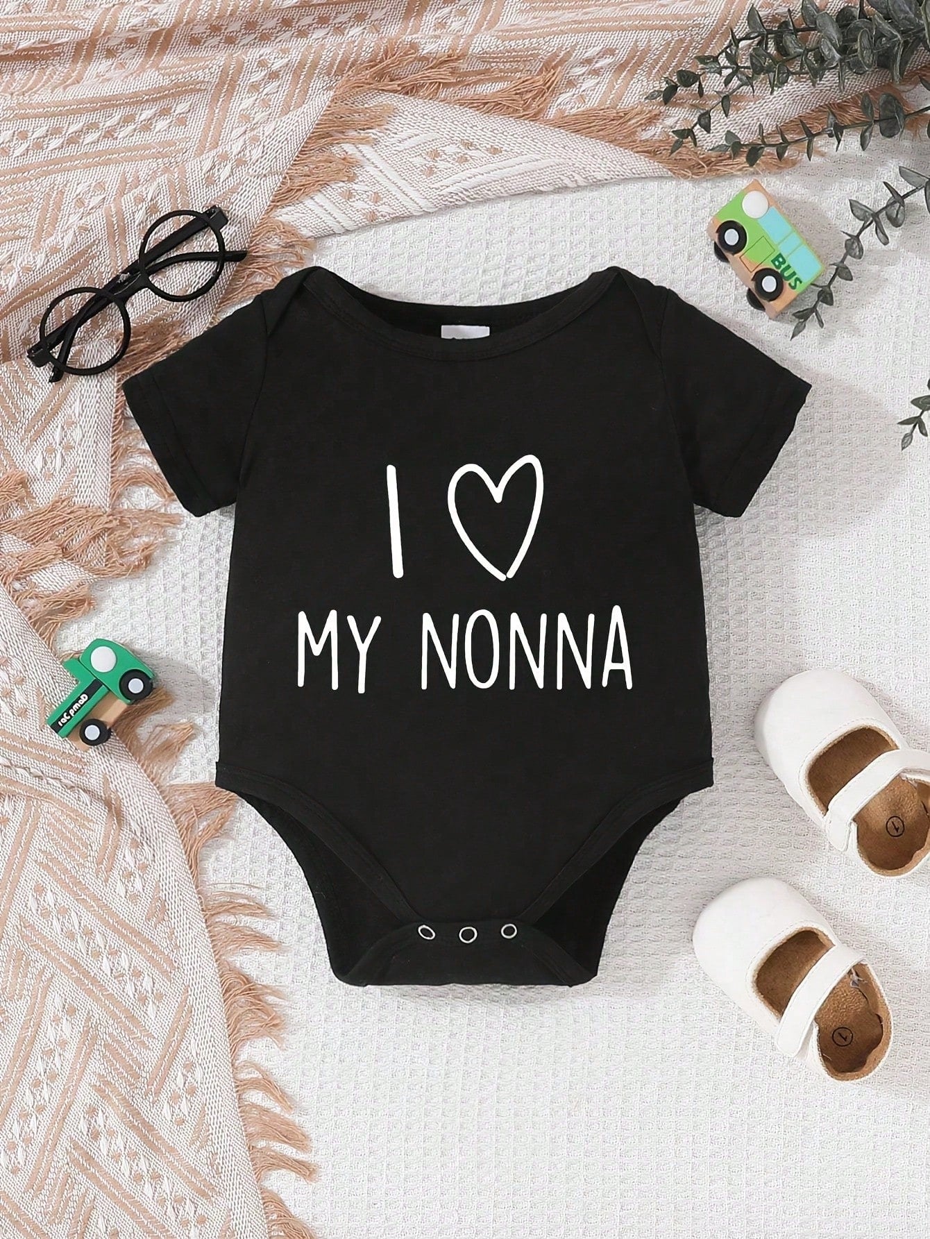 Unisex Baby Short Sleeve Bodysuit I Love My Nonna Heart Letter Print Newborn Triangle Romper Infant Summer One Piece