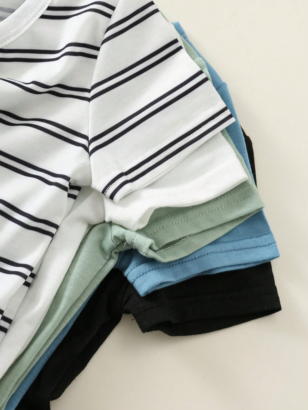 Unisex Newborn Baby Boy Baby Girl 5pcs/Set Spring Summer Casual Versatile Solid Color And Striped High Elasticity Ribbed Short Sleeve Bodysuit Set, Easy To Put On And Take Off Baby Bodysuit, Out