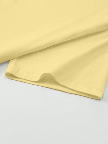 Unity 2pcs Women's Loose Asymmetrical Neck T-Shirts, Elegant Black And Yellow Solid Color Oversized Tees
