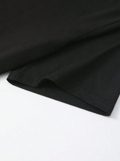 Unity 2pcs Women's Loose Asymmetrical Neck T-Shirts, Elegant Black And Yellow Solid Color Oversized Tees