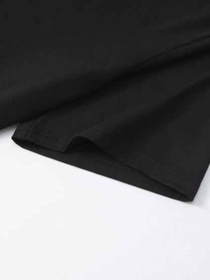 Unity 2pcs Women's Loose Asymmetrical Neck T-Shirts, Elegant Black And Yellow Solid Color Oversized Tees