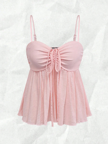 Unity Ladies' Cute Solid Color Ruffle Fabric Camisole, Summer Clothes For University