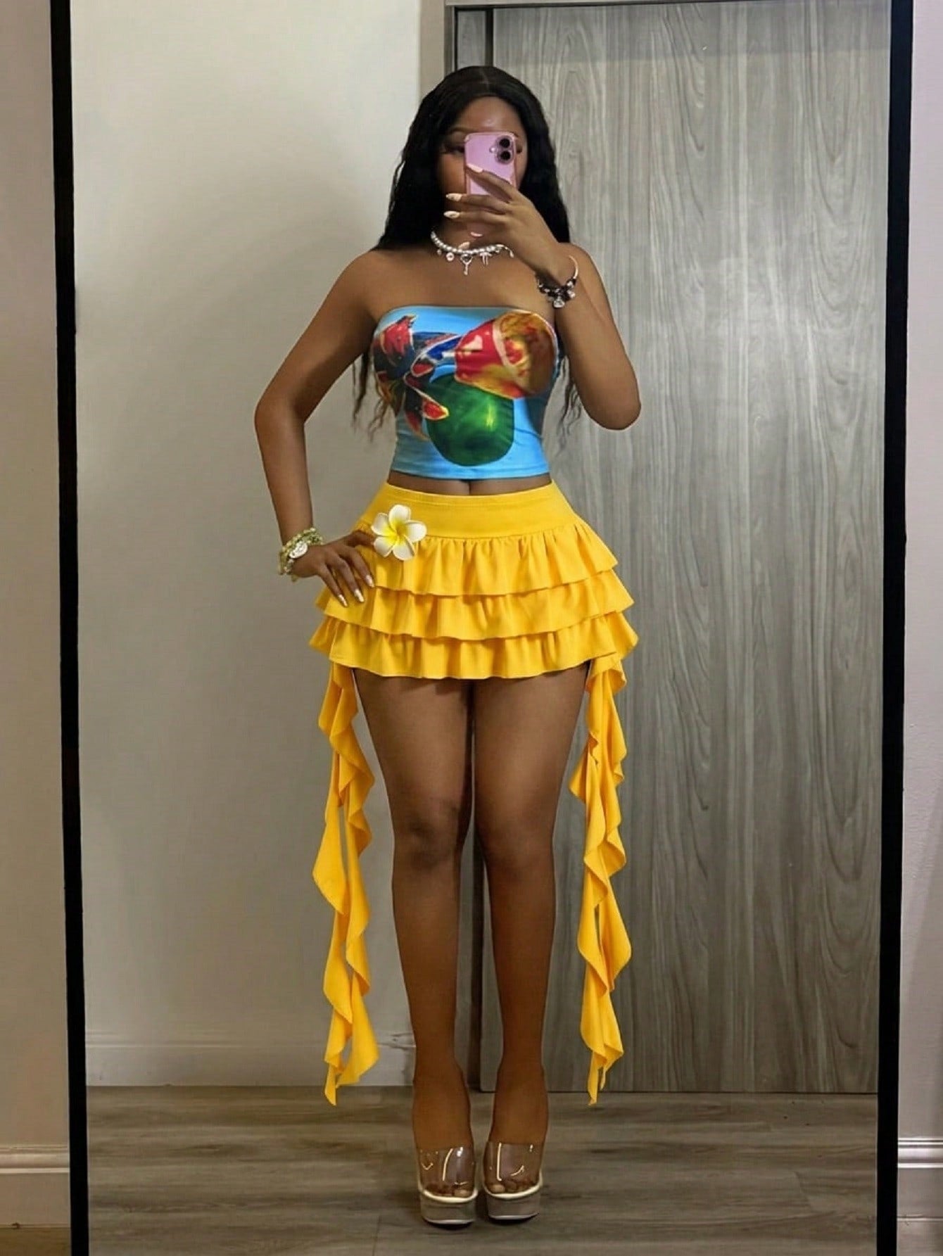 Unity Streetwear Women's Ruffle Decor Cake Skirt, Summer,Vacation Outfits Women,Beach Outfits,Afro Fashion