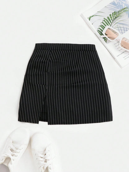 Unity Women's Striped High Waist Fitted Mini Skirt, Sexy Cutout Casual Clubwear Flared Pleated A-Line Skirt, Versatile For Summer