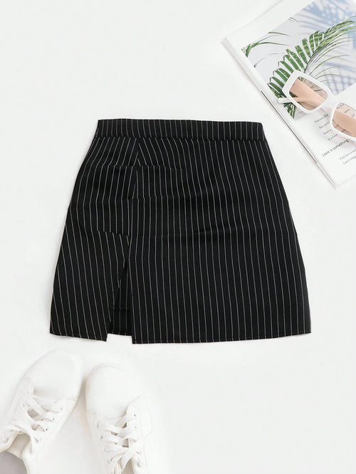 Unity Women's Striped High Waist Fitted Mini Skirt, Sexy Cutout Casual Clubwear Flared Pleated A-Line Skirt, Versatile For Summer