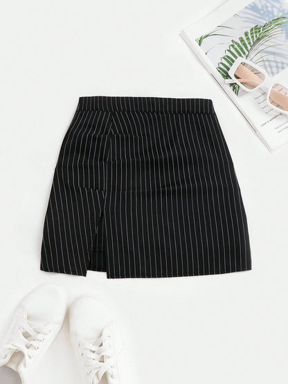 Unity Women's Striped High Waist Fitted Mini Skirt, Sexy Cutout Casual Clubwear Flared Pleated A-Line Skirt, Versatile For Summer