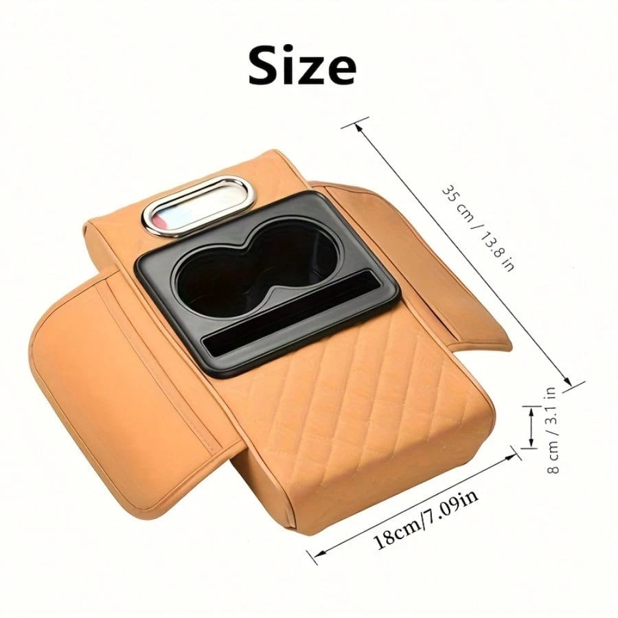 Universal 4-In-1 Car Tissue Box With Armrest Box Heightening Pad, Integrated Car Central Armrest Box Storage Bag And Cup Holder, With Two Cup Holders, Used For Storing Tissues, Mobile Phones, Wallets