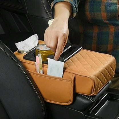Universal 4-In-1 Car Tissue Box With Armrest Box Heightening Pad, Integrated Car Central Armrest Box Storage Bag And Cup Holder, With Two Cup Holders, Used For Storing Tissues, Mobile Phones, Wallets