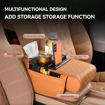 Universal 4-In-1 Car Tissue Box With Armrest Box Heightening Pad, Integrated Car Central Armrest Box Storage Bag And Cup Holder, With Two Cup Holders, Used For Storing Tissues, Mobile Phones, Wallets