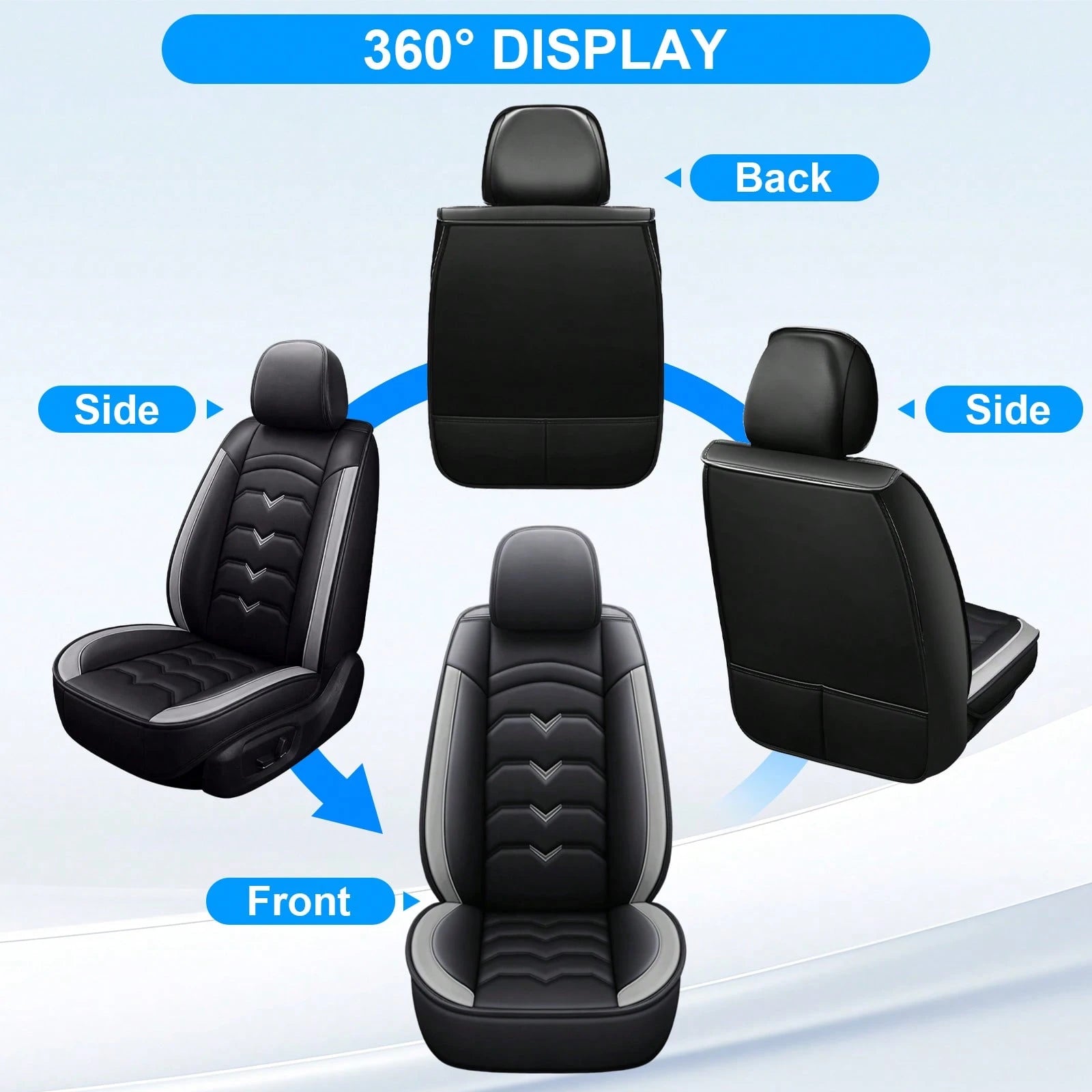 Universal 5-Seat PU Leather Car Seat Covers Black And Gray Full Set Waterproof Front & Rear Cushion Protectors, Airbag Compatible Car Interior Upgrade, Easy Installation And Easy To Clean Fit For Most