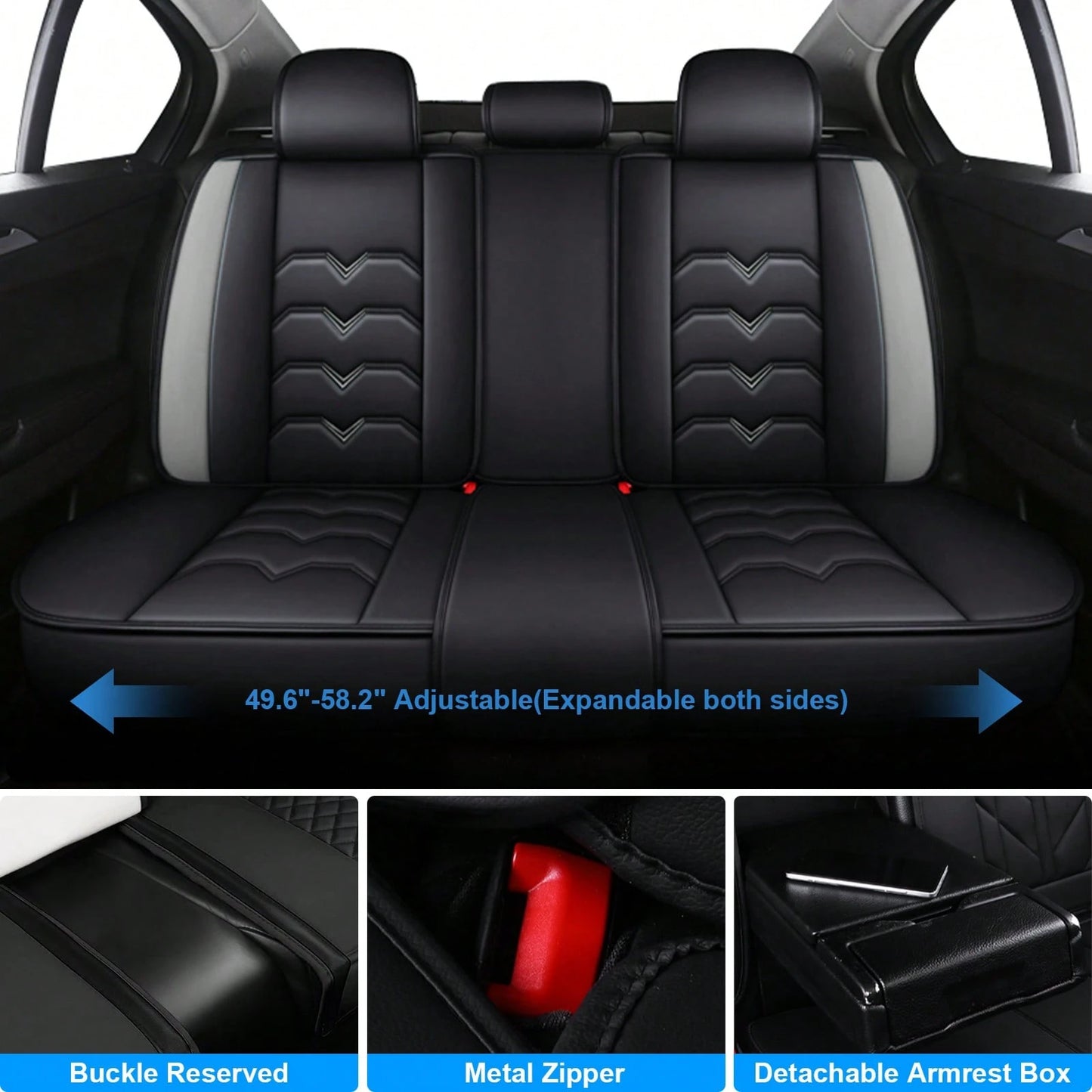 Universal 5-Seat PU Leather Car Seat Covers Black And Gray Full Set Waterproof Front & Rear Cushion Protectors, Airbag Compatible Car Interior Upgrade, Easy Installation And Easy To Clean Fit For Most