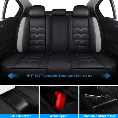 Universal 5-Seat PU Leather Car Seat Covers Black And Gray Full Set Waterproof Front & Rear Cushion Protectors, Airbag Compatible Car Interior Upgrade, Easy Installation And Easy To Clean Fit For Most