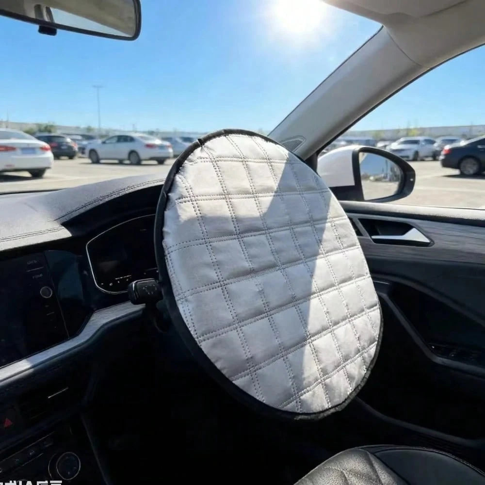 Universal Car Steering Wheel Sun Shade, 3-Layer Silver Heat Insulation Sun Shield, Foldable UV Protection Steering Wheel Cover Suitable For Sedans And SUVs, Provides Thick Durable Easy Installation An