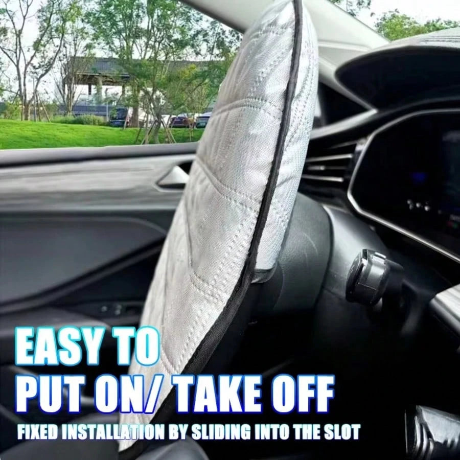 Universal Car Steering Wheel Sun Shade, 3-Layer Silver Heat Insulation Sun Shield, Foldable UV Protection Steering Wheel Cover Suitable For Sedans And SUVs, Provides Thick Durable Easy Installation An