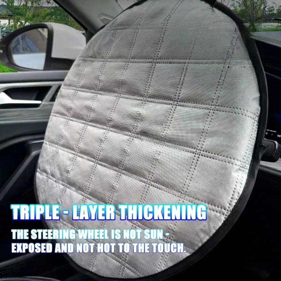 Universal Car Steering Wheel Sun Shade, 3-Layer Silver Heat Insulation Sun Shield, Foldable UV Protection Steering Wheel Cover Suitable For Sedans And SUVs, Provides Thick Durable Easy Installation An