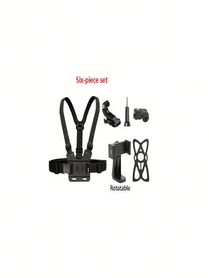 Universal Chest Mount Phone Holder, Adjustable Chest Mount Bracket, Action Camera Kit, Head Strap/Chest Strap Mount, Suitable For Outdoor Live Streaming, Fishing, Shooting, Cycling, Skiing And Other O