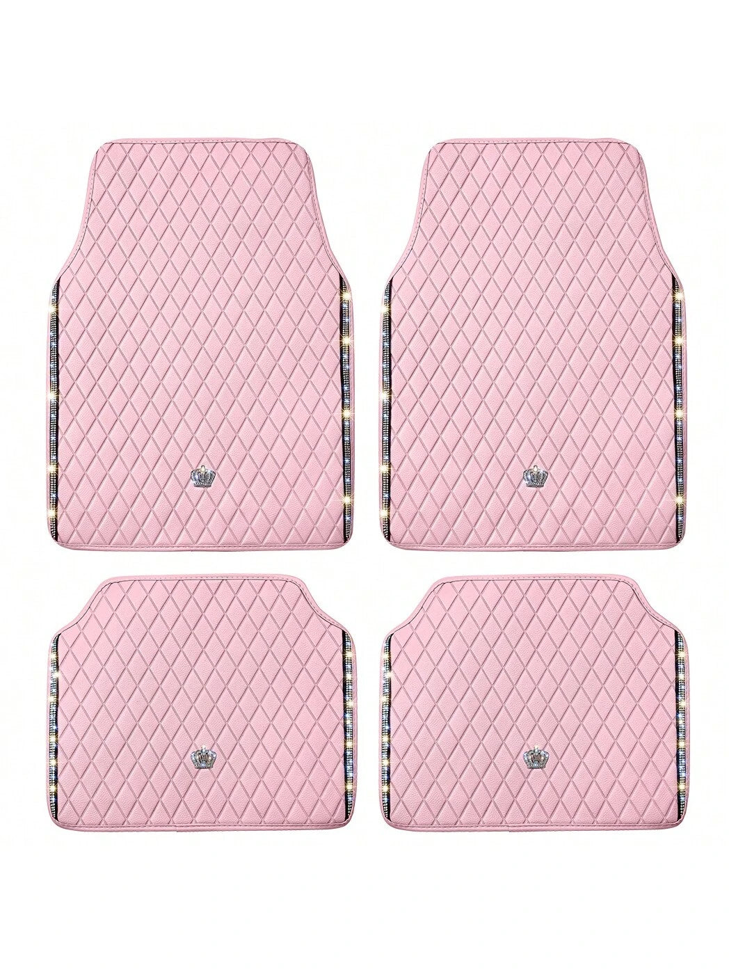 Universal Fit PVC Leather Car Foot Pad- Glittering Embroidery Inlaid Red Black Crown Design, Artificial Rhinestone Accents, Easy To Clean, Unisex, And Durable,Pink Car Stuff