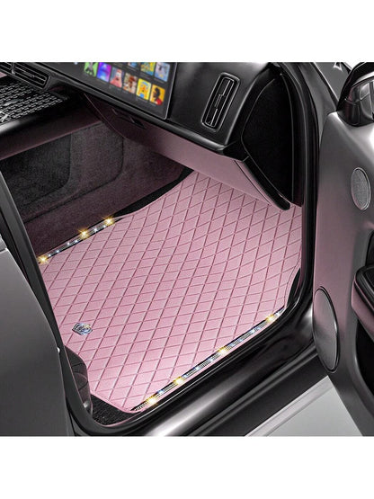 Universal Fit PVC Leather Car Foot Pad- Glittering Embroidery Inlaid Red Black Crown Design, Artificial Rhinestone Accents, Easy To Clean, Unisex, And Durable,Pink Car Stuff