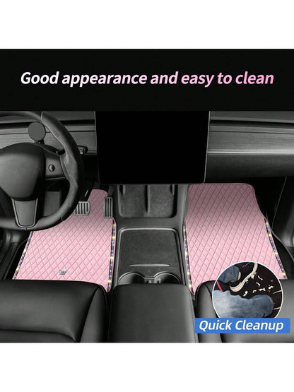 Universal Fit PVC Leather Car Foot Pad- Glittering Embroidery Inlaid Red Black Crown Design, Artificial Rhinestone Accents, Easy To Clean, Unisex, And Durable,Pink Car Stuff