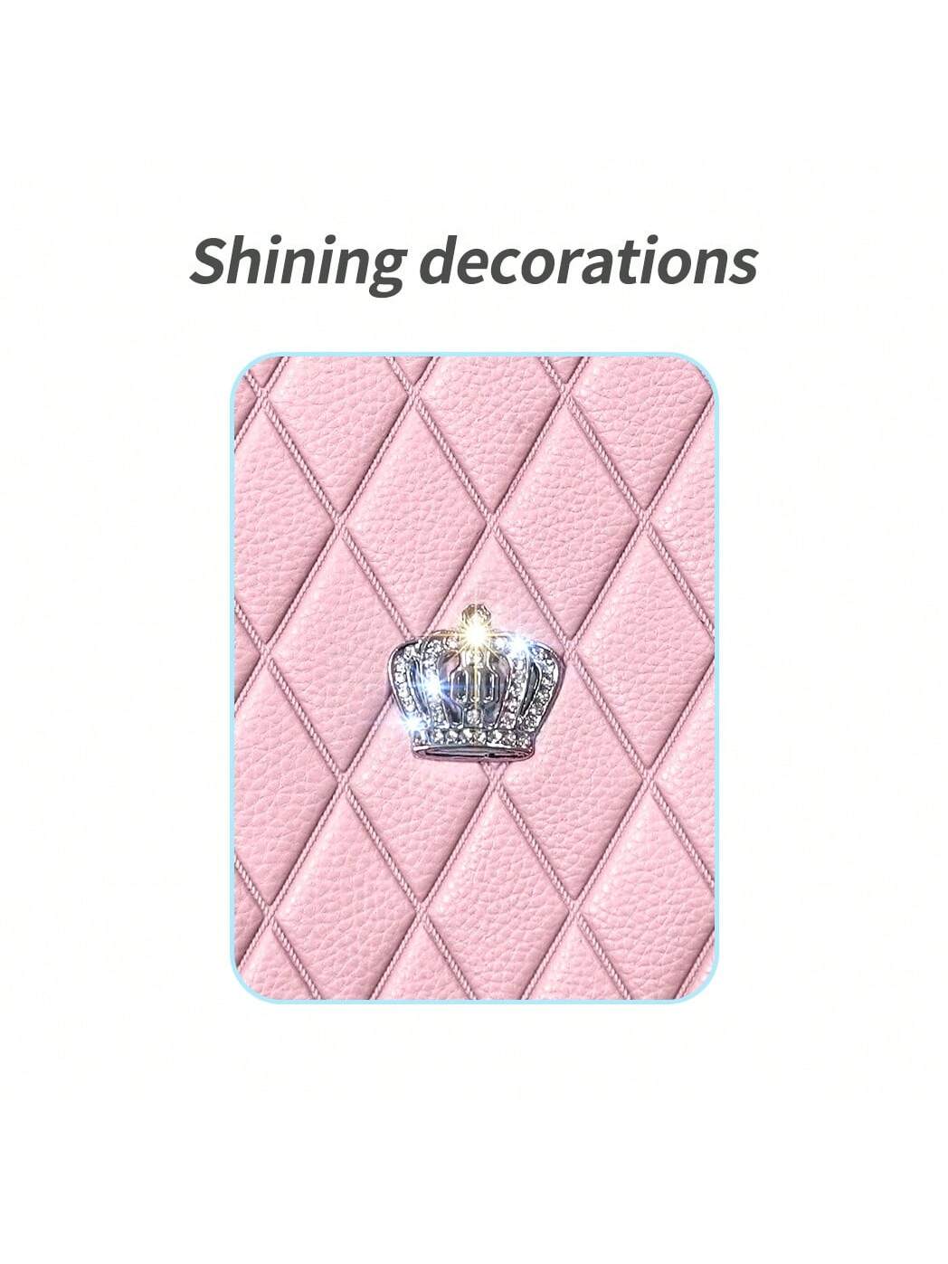 Universal Fit PVC Leather Car Foot Pad- Glittering Embroidery Inlaid Red Black Crown Design, Artificial Rhinestone Accents, Easy To Clean, Unisex, And Durable,Pink Car Stuff