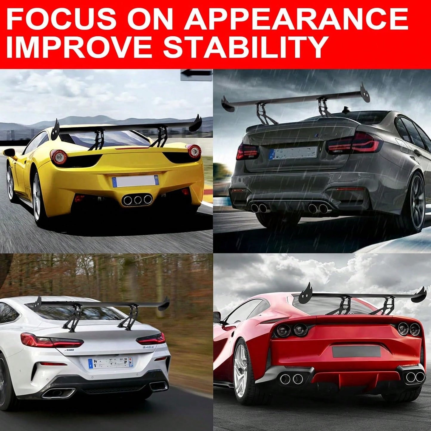 Upgrades Spoiler Car, 43.3" GT Aluminum Wing Adjustable Universal Lightweight Car Rear Wing, Black Hatch Aluminum Single Deck Fit Racing Spoiler BGW/JDM Drift