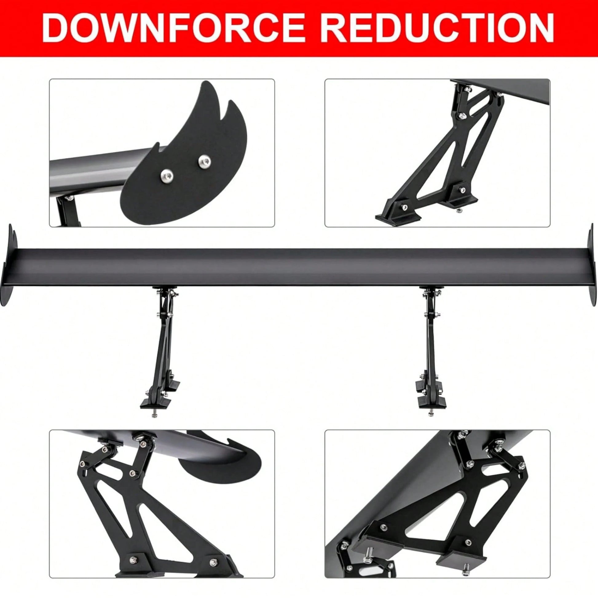 Upgrades Spoiler Car, 43.3" GT Aluminum Wing Adjustable Universal Lightweight Car Rear Wing, Black Hatch Aluminum Single Deck Fit Racing Spoiler BGW/JDM Drift