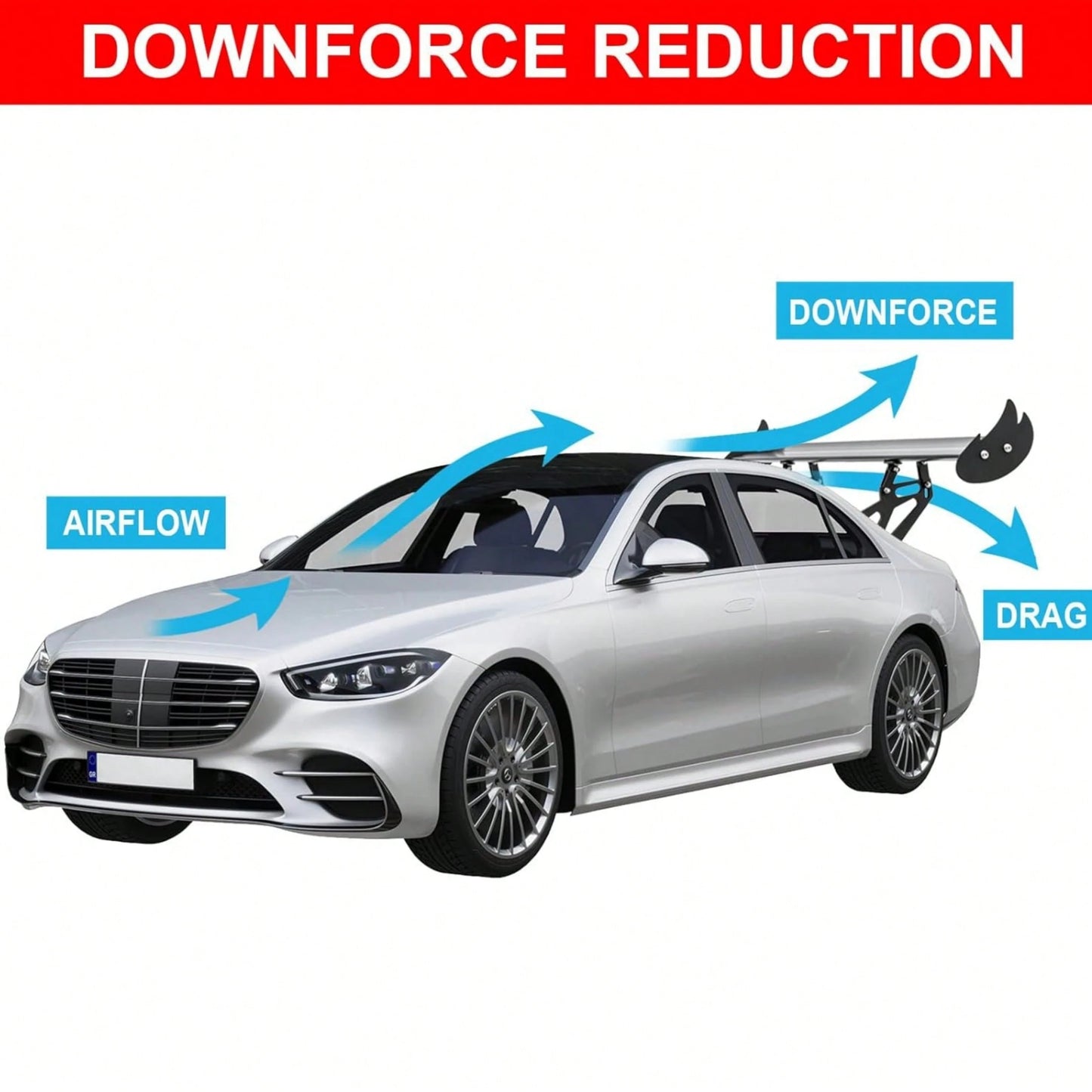 Upgrades Spoiler Car, 43.3" GT Aluminum Wing Adjustable Universal Lightweight Car Rear Wing, Black Hatch Aluminum Single Deck Fit Racing Spoiler BGW/JDM Drift