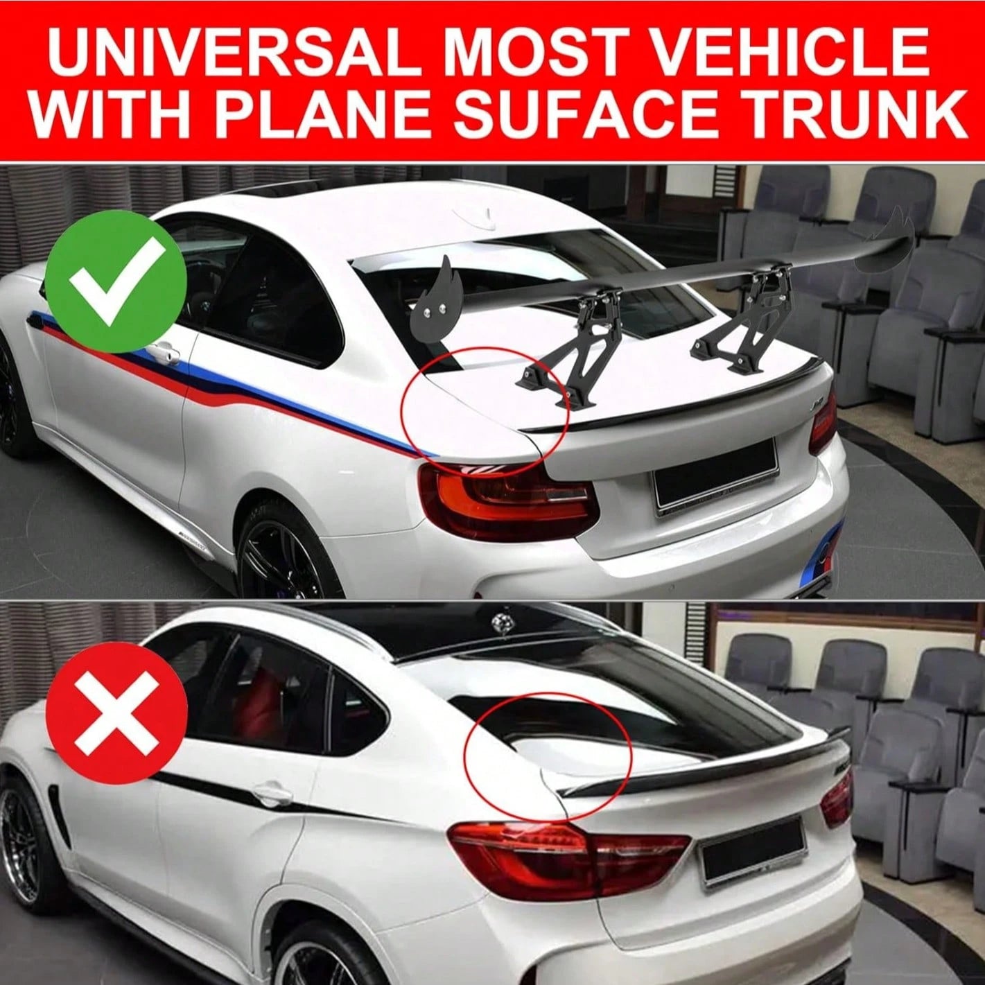 Upgrades Spoiler Car, 43.3" GT Aluminum Wing Adjustable Universal Lightweight Car Rear Wing, Black Hatch Aluminum Single Deck Fit Racing Spoiler BGW/JDM Drift
