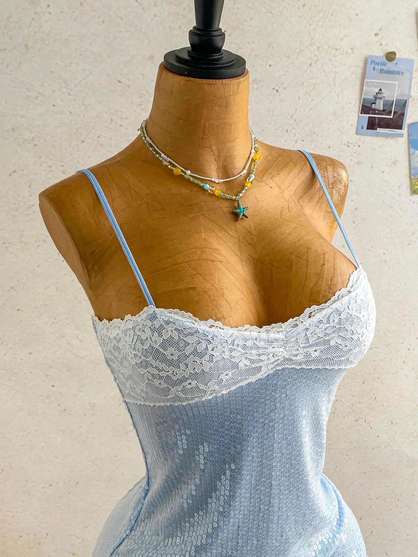 Ure Wave Elegant Light Blue And White Sequined Mini Dress With Lace Trim,Summer Party Night Outfits For Women,Wedding Guest,Festival And Beach Vacation Dress
