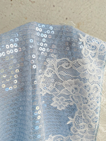 Ure Wave Elegant Light Blue And White Sequined Mini Dress With Lace Trim,Summer Party Night Outfits For Women,Wedding Guest,Festival And Beach Vacation Dress