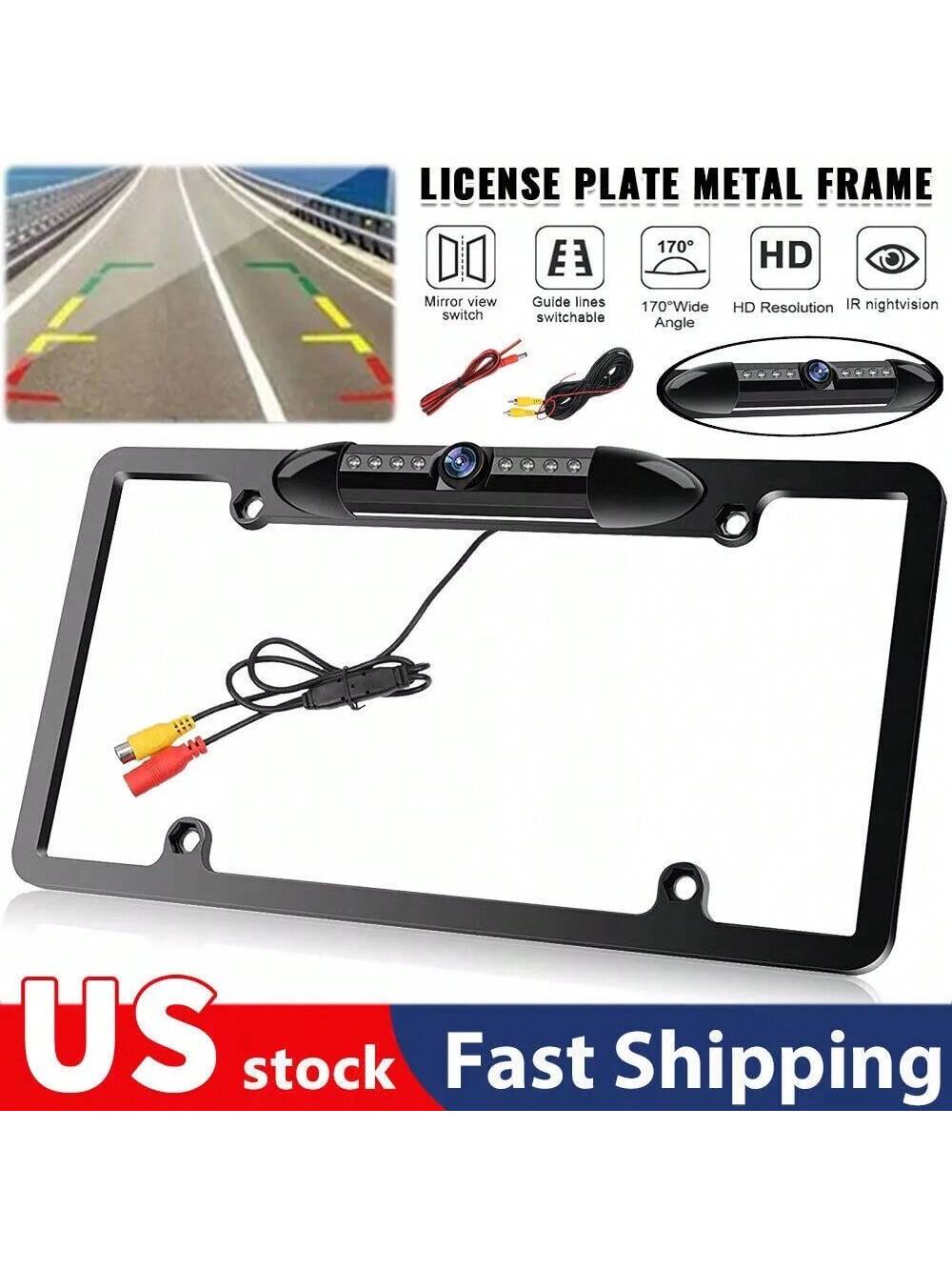 US License Plate Metal Frame Rear View Backup Camera CMOS HD LED Night Vision
