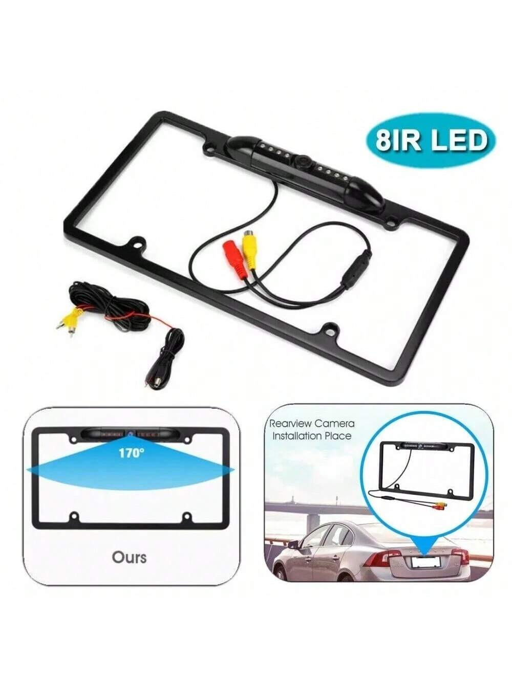 US License Plate Metal Frame Rear View Backup Camera CMOS HD LED Night Vision