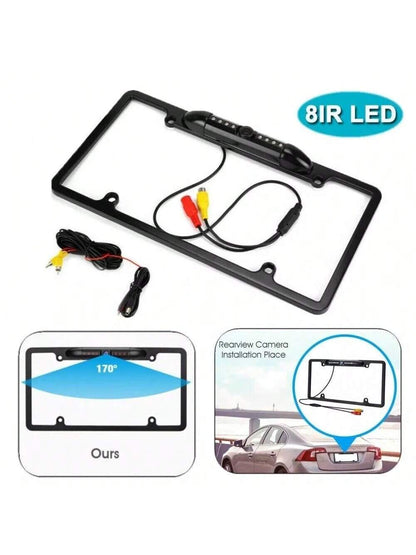 US License Plate Metal Frame Rear View Backup Camera CMOS HD LED Night Vision