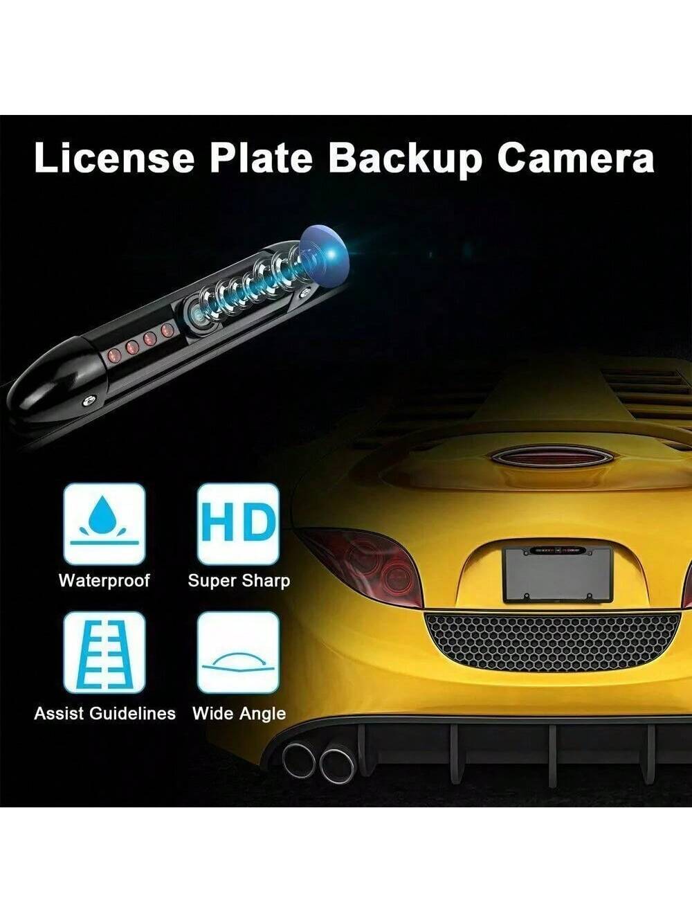 US License Plate Metal Frame Rear View Backup Camera CMOS HD LED Night Vision