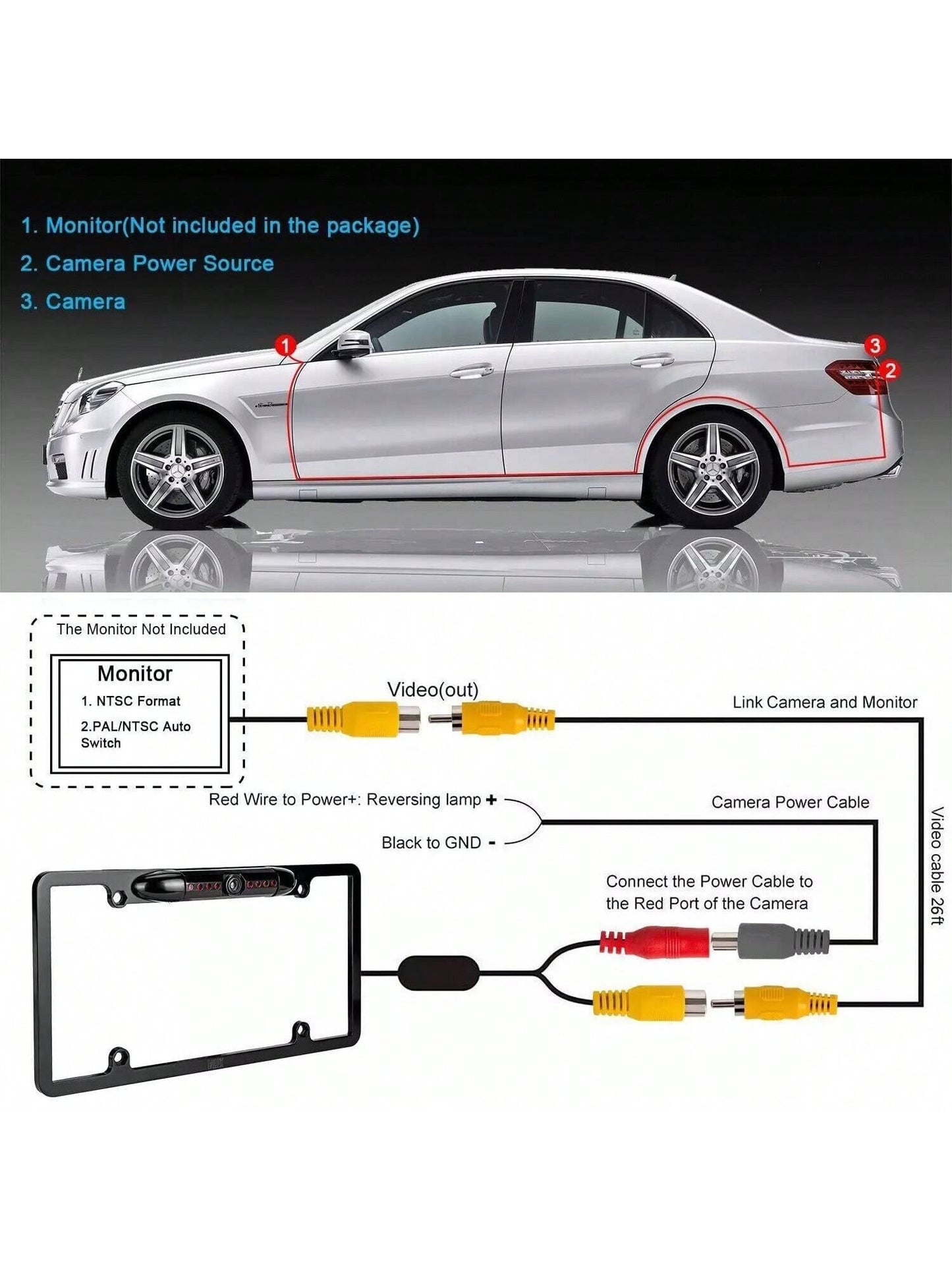 US License Plate Metal Frame Rear View Backup Camera CMOS HD LED Night Vision
