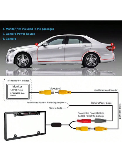 US License Plate Metal Frame Rear View Backup Camera CMOS HD LED Night Vision