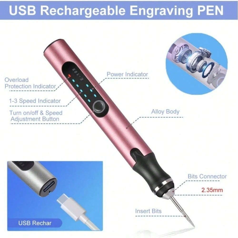 USB Rechargeable Custom Engraving Pen, Cordless Portable Tool For Metal Wood Glass And Plastic Electric Engraving Pen Kit Engraving Tool For Beginners