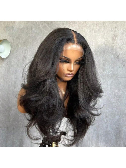 Uveous 250% Density 13x4 HD Lace Kinky Straight Wig 13X4 HD Lace Front Transparent Human Hair Wig Natural Hairline With Baby Hair Yaki Straight For Women Transparent Lace Wig