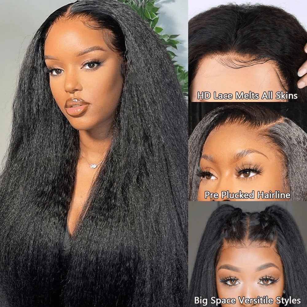 Uveous 250% Density 13x4 HD Lace Kinky Straight Wig 13X4 HD Lace Front Transparent Human Hair Wig Natural Hairline With Baby Hair Yaki Straight For Women Transparent Lace Wig