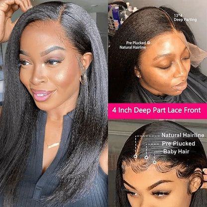 Uveous 250% Density 13x4 HD Lace Kinky Straight Wig 13X4 HD Lace Front Transparent Human Hair Wig Natural Hairline With Baby Hair Yaki Straight For Women Transparent Lace Wig
