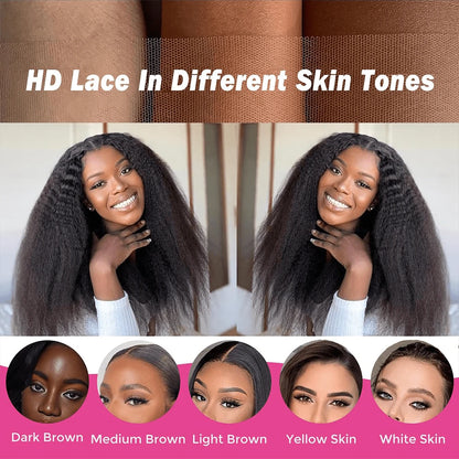 Uveous 250% Density 13x4 HD Lace Kinky Straight Wig 13X4 HD Lace Front Transparent Human Hair Wig Natural Hairline With Baby Hair Yaki Straight For Women Transparent Lace Wig