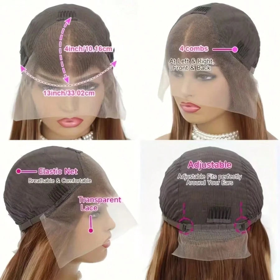 Uveous Ombre Highlight Lace Front Wig Human Hair 4/27 Highlight Colored Bone Straight Wigs 13X4 Transparent Lace Frontal Glueless Wigs Honey Blonde Colored Human Hair Pre Plucked For Women