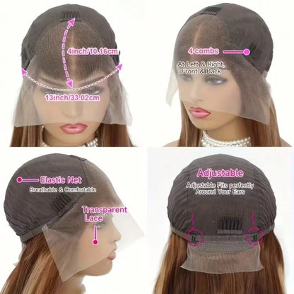 Uveous Ombre Highlight Lace Front Wig Human Hair 4/27 Highlight Colored Bone Straight Wigs 13X4 Transparent Lace Frontal Glueless Wigs Honey Blonde Colored Human Hair Pre Plucked For Women