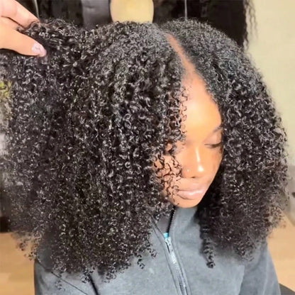 V Part Curly Wave Human Hair Wig V Shape Water Weave Glueless U Part Wigs With Clips Beginner Friendly No Lace No Glue 200% Density