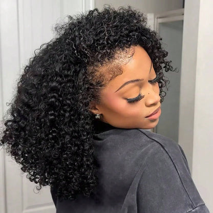 V Part Curly Wave Human Hair Wig V Shape Water Weave Glueless U Part Wigs With Clips Beginner Friendly No Lace No Glue 200% Density