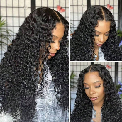 V Part Curly Wave Human Hair Wig V Shape Water Weave Glueless U Part Wigs With Clips Beginner Friendly No Lace No Glue 200% Density