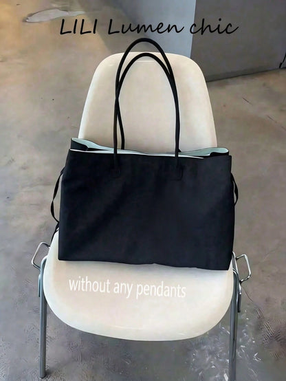 Vacation Style Tote Bag, Contrasting Lining With Distinct Layering, Dual Zipper Compartment Design For Organized Storage, Side Drawstring To Customize Bag Silhouette, Suitable For Teachers, Moms, Stud