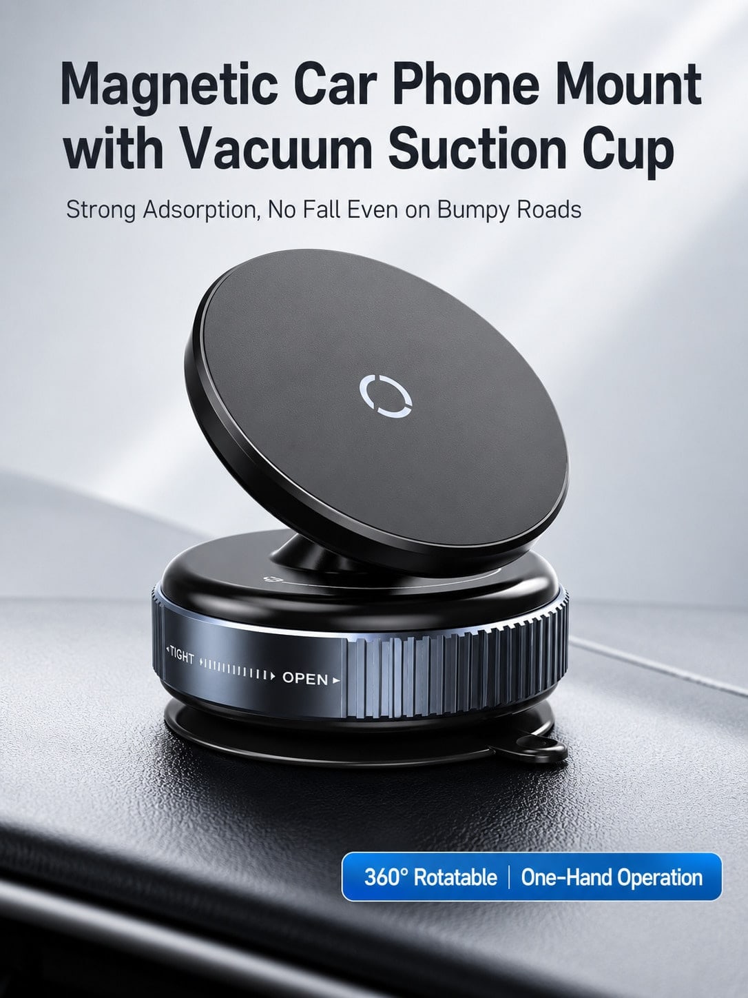 Vacuum Suction Cup Magnetic Car Phone Holder, 360° Rotatable Dashboard & Windshield Phone Mount, Twist Lock Strong Adsorption Anti-Shake Reusable Magnetic Phone Holder For Driving Navigation